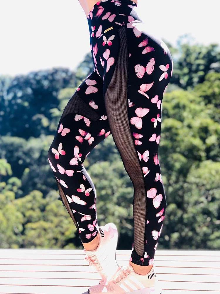 High Rise Butterfly Print Mesh Butt Lifting Yoga Pants - Leggings - INS | Online Fashion Free Shipping Clothing, Dresses, Tops, Shoes - 04/05/2021 - Color_Black - LEG210504017