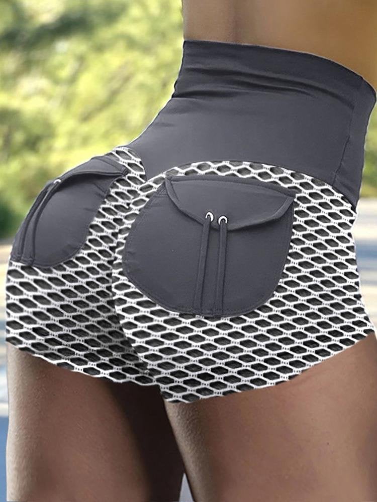 High Waist Fishnet Pocket Hip-Lifting Yoga Fitness Shorts - Sports Shorts - INS | Online Fashion Free Shipping Clothing, Dresses, Tops, Shoes - 14/04/2021 - Color_Gray - Season_Spring