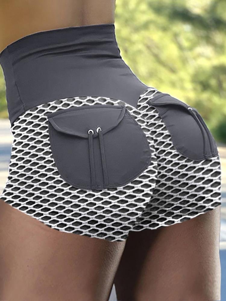 High Waist Fishnet Pocket Hip-Lifting Yoga Fitness Shorts - Sports Shorts - INS | Online Fashion Free Shipping Clothing, Dresses, Tops, Shoes - 14/04/2021 - Color_Gray - Season_Spring