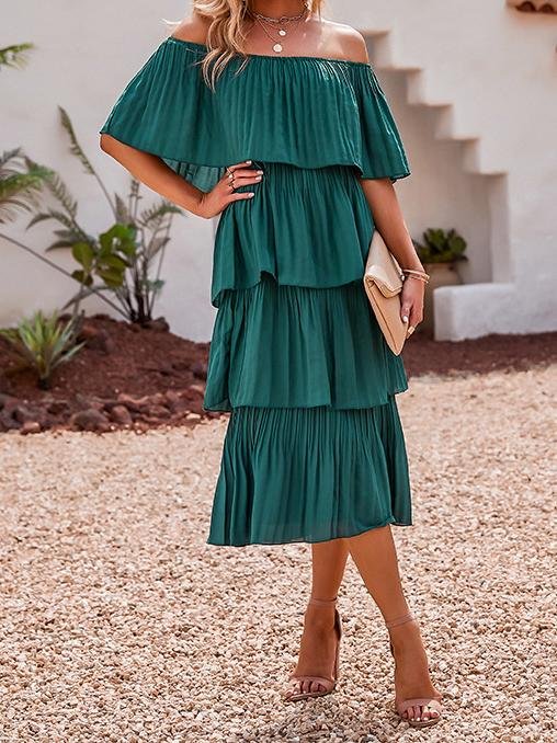 High-waist One-shoulder Solid Cake Skirt - Midi Dresses - INS | Online Fashion Free Shipping Clothing, Dresses, Tops, Shoes - 18/06/2021 - 40-50 - color-green