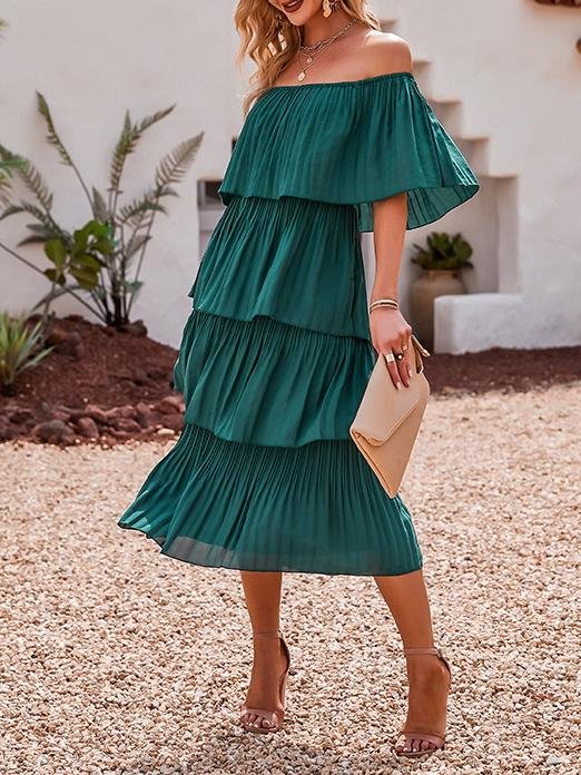 High-waist One-shoulder Solid Cake Skirt - Midi Dresses - INS | Online Fashion Free Shipping Clothing, Dresses, Tops, Shoes - 18/06/2021 - 40-50 - color-green