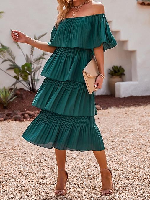 High-waist One-shoulder Solid Cake Skirt - Midi Dresses - INS | Online Fashion Free Shipping Clothing, Dresses, Tops, Shoes - 18/06/2021 - 40-50 - color-green