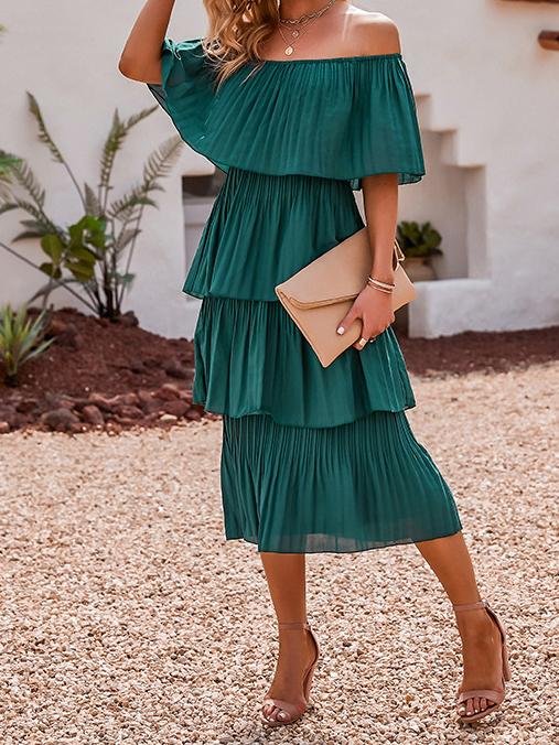 High-waist One-shoulder Solid Cake Skirt - Midi Dresses - INS | Online Fashion Free Shipping Clothing, Dresses, Tops, Shoes - 18/06/2021 - 40-50 - color-green