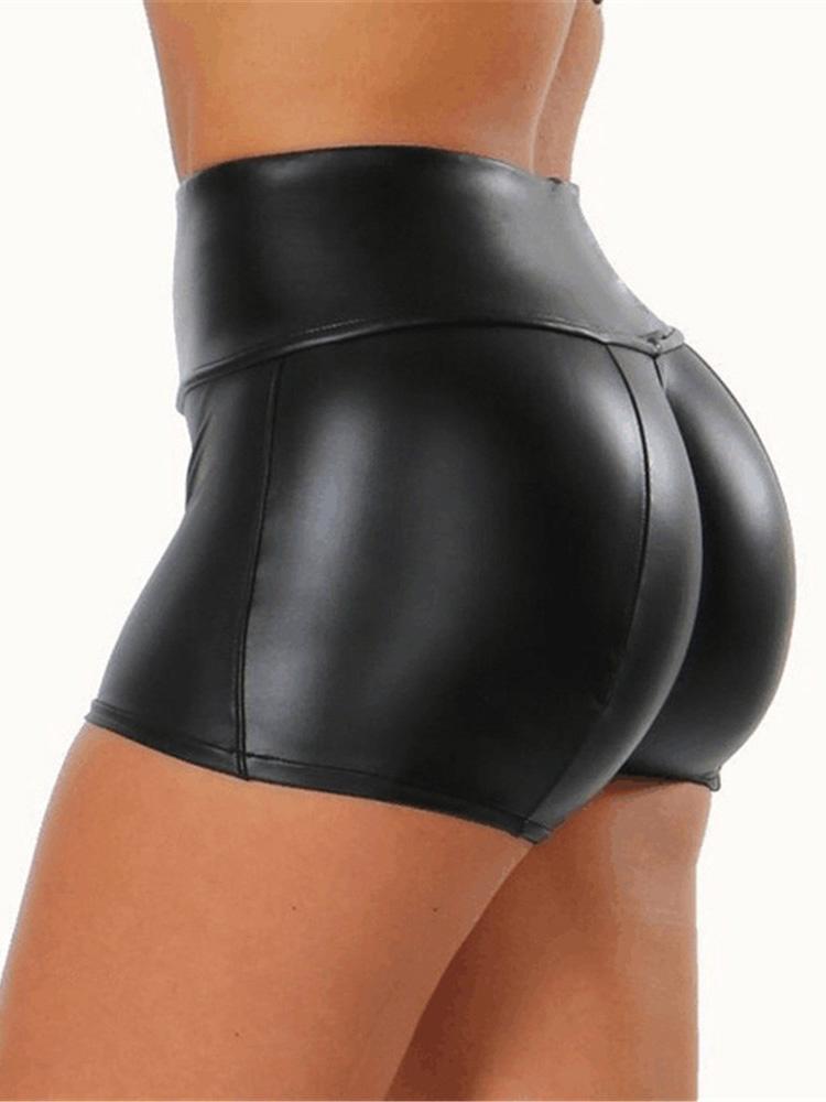 High Waist Plain Skinny PU Shorts - Shorts - INS | Online Fashion Free Shipping Clothing, Dresses, Tops, Shoes - 04/05/2021 - Category_Shorts - Color_Black