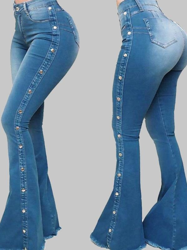 High Waist Stretch Mopping Flared Trousers - Jeans - INS | Online Fashion Free Shipping Clothing, Dresses, Tops, Shoes - 12/05/2021 - 120521 - Color_Blue