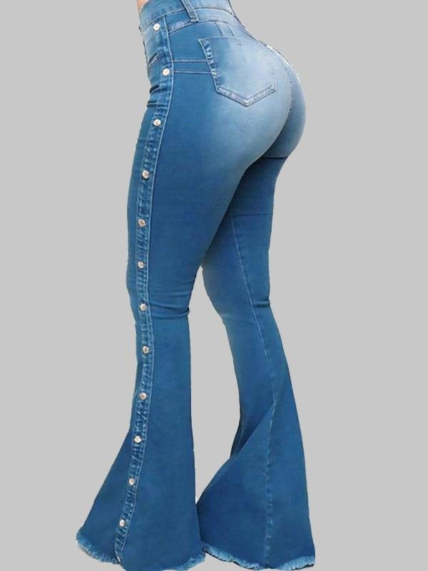 High Waist Stretch Mopping Flared Trousers - Jeans - INS | Online Fashion Free Shipping Clothing, Dresses, Tops, Shoes - 12/05/2021 - 120521 - Color_Blue