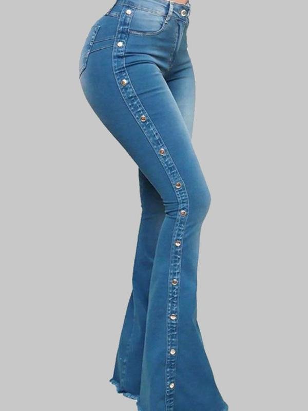 High Waist Stretch Mopping Flared Trousers - Jeans - INS | Online Fashion Free Shipping Clothing, Dresses, Tops, Shoes - 12/05/2021 - 120521 - Color_Blue