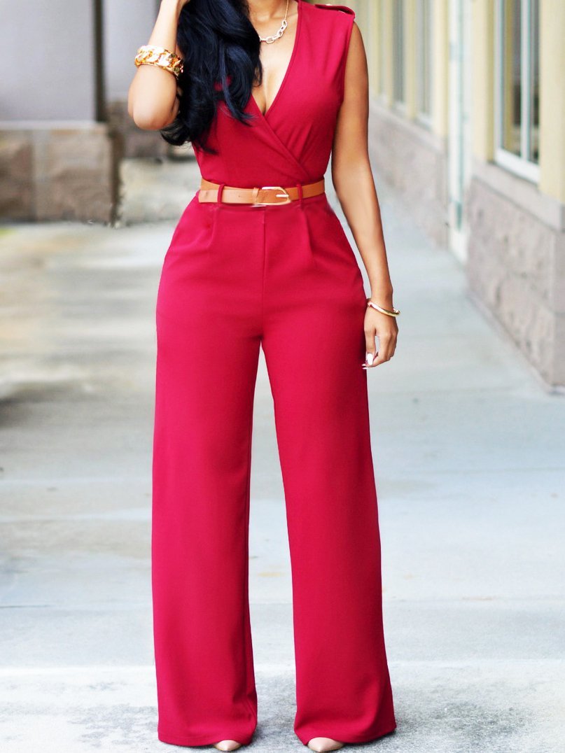 High Waist V-Neck Wide-Leg Irregular Jumpsuit Belt - Jumpsuits & Rompers - INS | Online Fashion Free Shipping Clothing, Dresses, Tops, Shoes - 20-30 - 24/06/2021 - Bottom