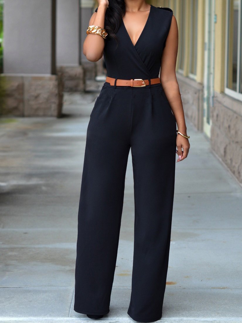 High Waist V-Neck Wide-Leg Irregular Jumpsuit Belt - Jumpsuits & Rompers - INS | Online Fashion Free Shipping Clothing, Dresses, Tops, Shoes - 20-30 - 24/06/2021 - Bottom