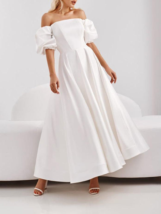 High Waist White One-shoulder Big Swing Dress - Maxi Dresses - INS | Online Fashion Free Shipping Clothing, Dresses, Tops, Shoes - 06/07/2021 - 30-40 - color-white