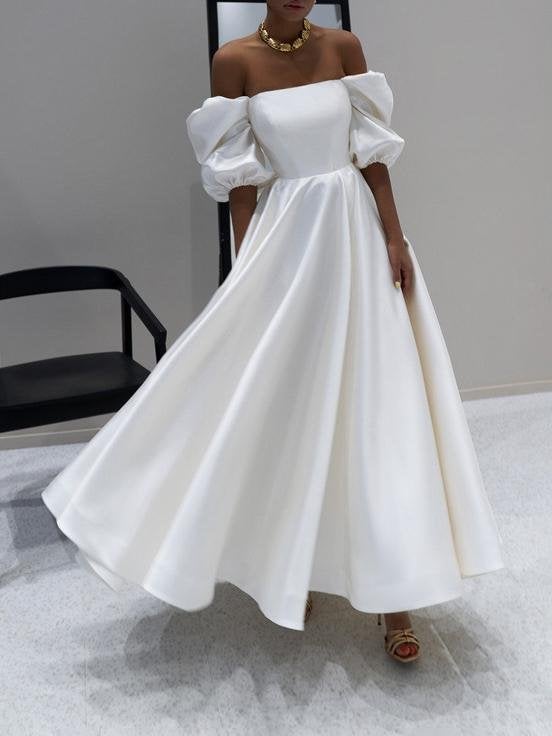 High Waist White One-shoulder Big Swing Dress - Maxi Dresses - INS | Online Fashion Free Shipping Clothing, Dresses, Tops, Shoes - 06/07/2021 - 30-40 - color-white