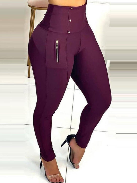High Waist Zipper Design Skinny Pants - Pants - INS | Online Fashion Free Shipping Clothing, Dresses, Tops, Shoes - 04/05/2021 - Category_Pants - Color_Wine Red