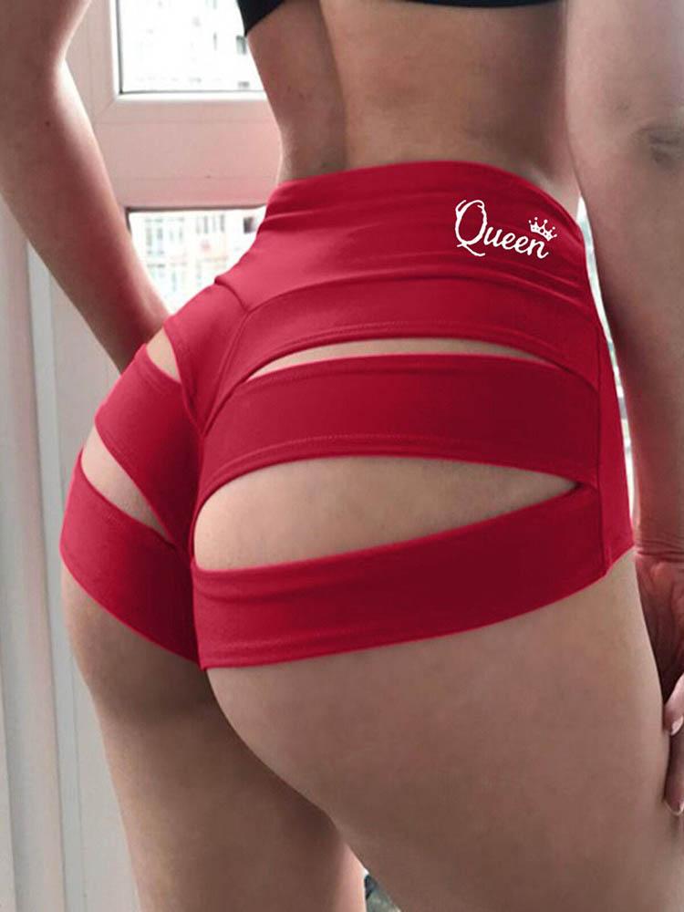 High Waisted Letter Print Butt Lifting Cutout Yoga Shorts - Yoga Shorts - INS | Online Fashion Free Shipping Clothing, Dresses, Tops, Shoes - 30/04/2021 - Color_Black - Color_Red