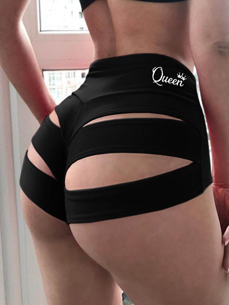 High Waisted Letter Print Butt Lifting Cutout Yoga Shorts - Yoga Shorts - INS | Online Fashion Free Shipping Clothing, Dresses, Tops, Shoes - 30/04/2021 - Color_Black - Color_Red