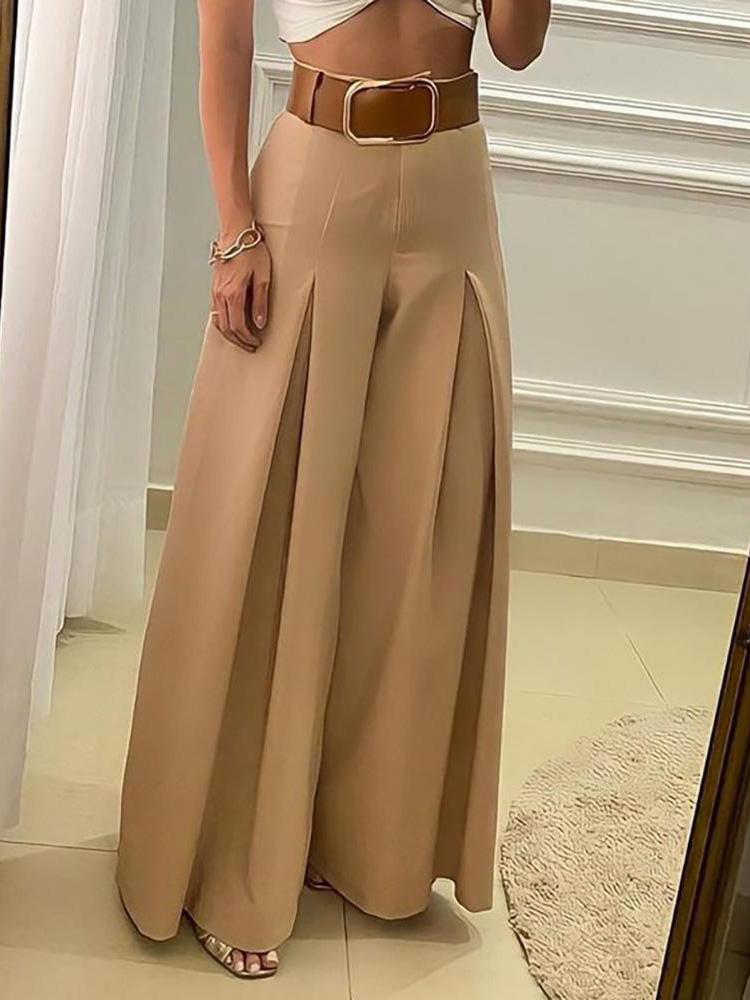 High Waisted Wide Leg Ruched Pants Without Belt - Pants - INS | Online Fashion Free Shipping Clothing, Dresses, Tops, Shoes - 04/05/2021 - Category_Pants - Color_Khaki