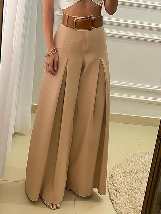 High Waisted Wide Leg Ruched Pants Without Belt - Pants - INS | Online Fashion Free Shipping Clothing, Dresses, Tops, Shoes - 04/05/2021 - Category_Pants - Color_Khaki