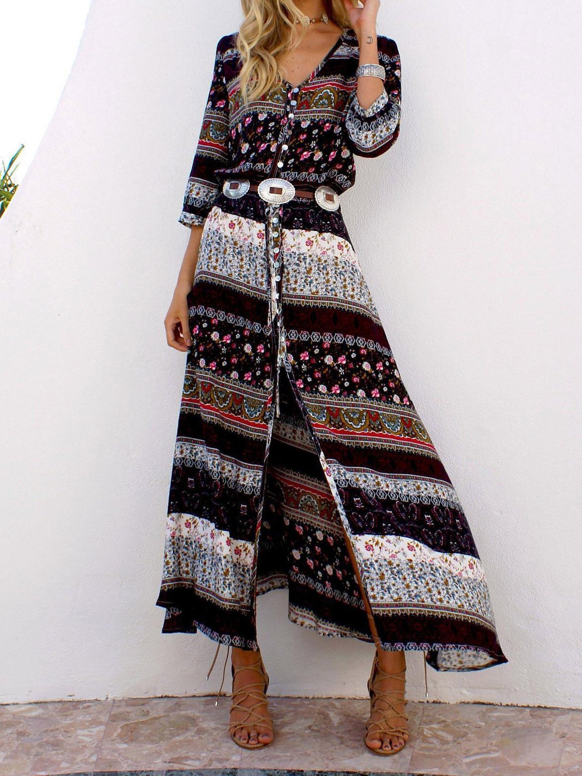 Holiday Cardigan Printed Buttoned Beach Dress - Maxi Dresses - INS | Online Fashion Free Shipping Clothing, Dresses, Tops, Shoes - 20-30 - 22/07/2021 - Category_Maxi Dresses