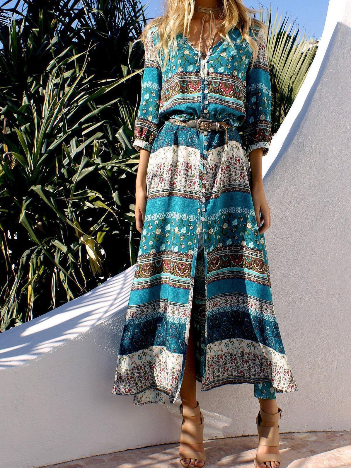 Holiday Cardigan Printed Buttoned Beach Dress - Maxi Dresses - INS | Online Fashion Free Shipping Clothing, Dresses, Tops, Shoes - 20-30 - 22/07/2021 - Category_Maxi Dresses