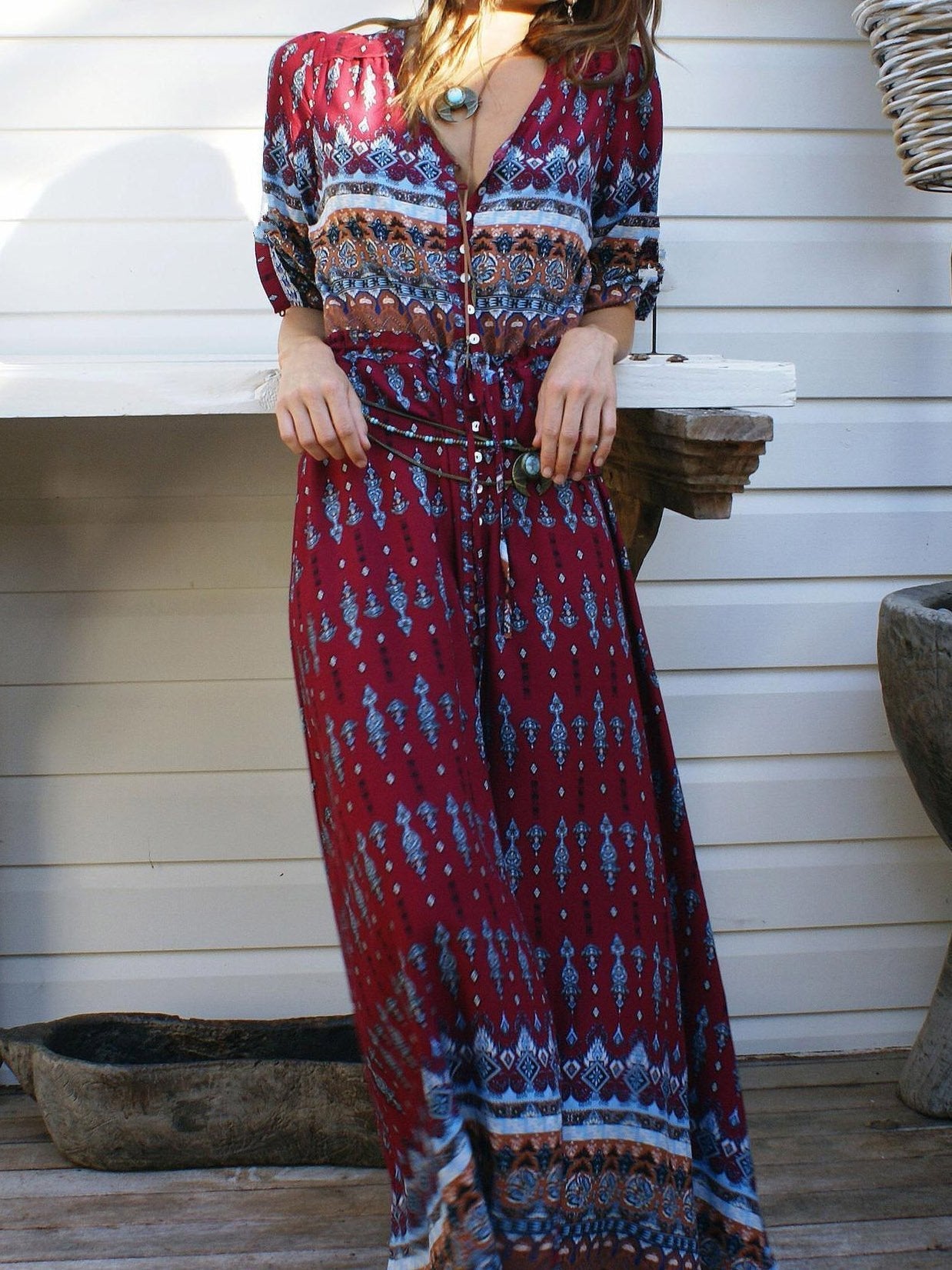 Holiday Cardigan Printed Buttoned Beach Dress - Maxi Dresses - INS | Online Fashion Free Shipping Clothing, Dresses, Tops, Shoes - 20-30 - 22/07/2021 - Category_Maxi Dresses