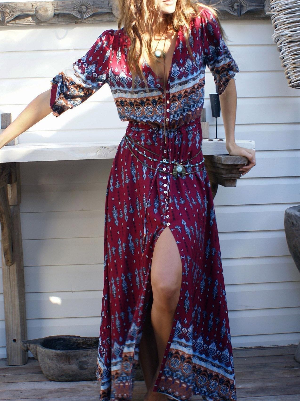 Holiday Cardigan Printed Buttoned Beach Dress - Maxi Dresses - INS | Online Fashion Free Shipping Clothing, Dresses, Tops, Shoes - 20-30 - 22/07/2021 - Category_Maxi Dresses