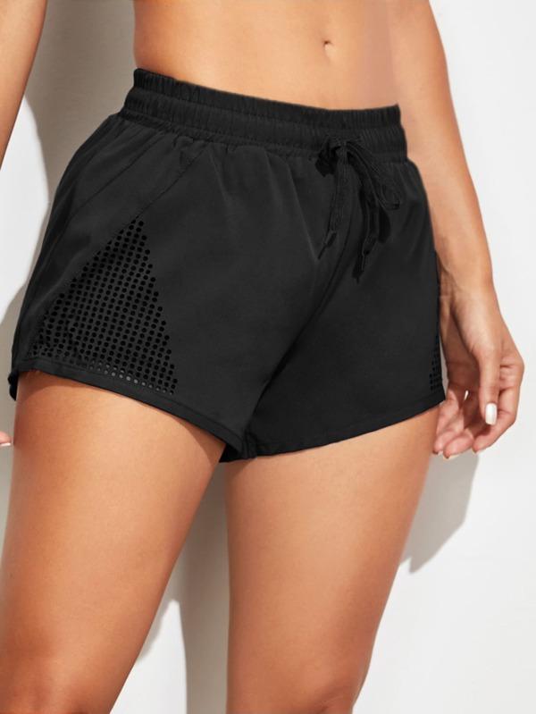 Hollow Out Drawstring Waist Sports Shorts - INS | Online Fashion Free Shipping Clothing, Dresses, Tops, Shoes
