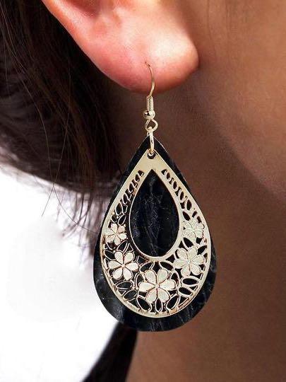 Hollow Out Floral Water Drop Leather Earrings - INS | Online Fashion Free Shipping Clothing, Dresses, Tops, Shoes
