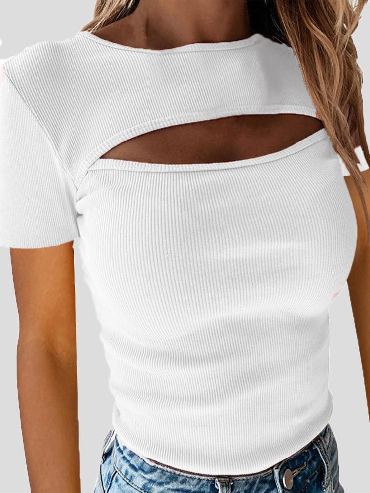 Hollow Short Sleeve Slim T-Shirts - T-Shirts - INS | Online Fashion Free Shipping Clothing, Dresses, Tops, Shoes - 08/07/2021 - 10-20 - Category_T-Shirts