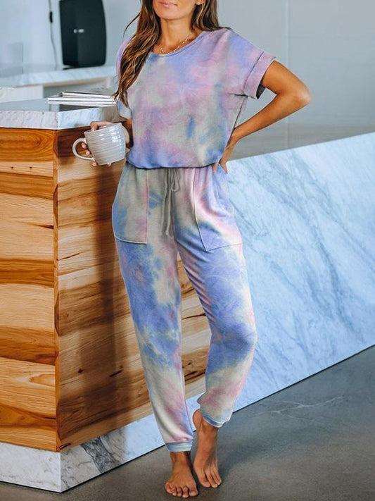 Homewear Short-sleeved Tie-dye Printed Pajamas - Pajama Sets - INS | Online Fashion Free Shipping Clothing, Dresses, Tops, Shoes - 13/05/2021 - 13052021 - 130521