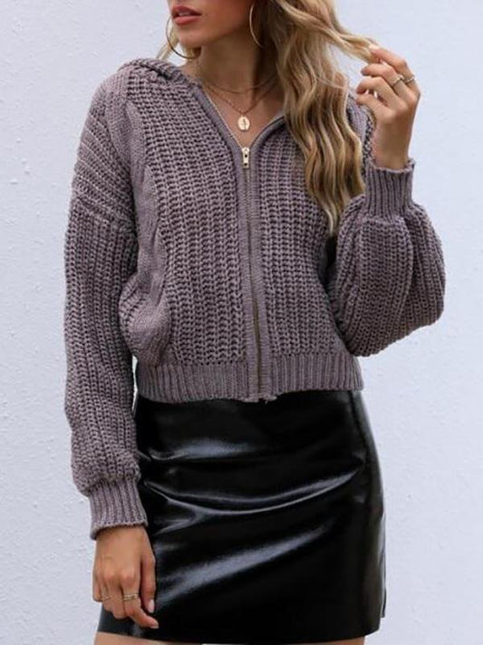 Hooded Zip Up Drop Shoulder Chunky Cardigan - Cardigans - INS | Online Fashion Free Shipping Clothing, Dresses, Tops, Shoes - 02/09/2021 - Autumn - Cardigans