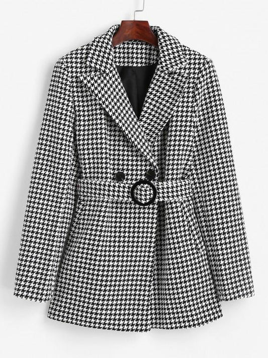 Houndstooth Belted Pocket Tweed Blazer - INS | Online Fashion Free Shipping Clothing, Dresses, Tops, Shoes
