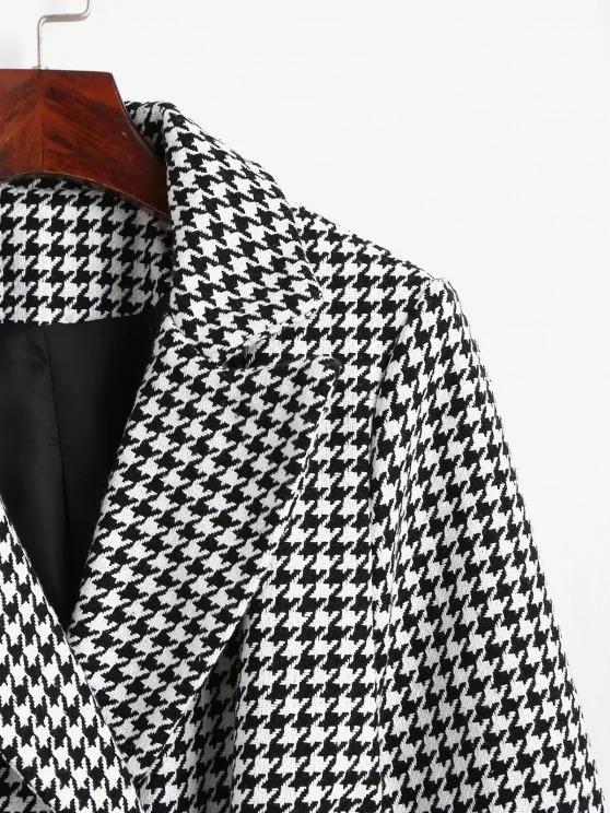 Houndstooth Belted Pocket Tweed Blazer - INS | Online Fashion Free Shipping Clothing, Dresses, Tops, Shoes