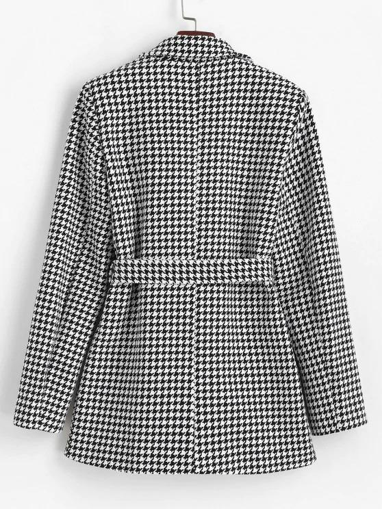Houndstooth Belted Pocket Tweed Blazer - INS | Online Fashion Free Shipping Clothing, Dresses, Tops, Shoes