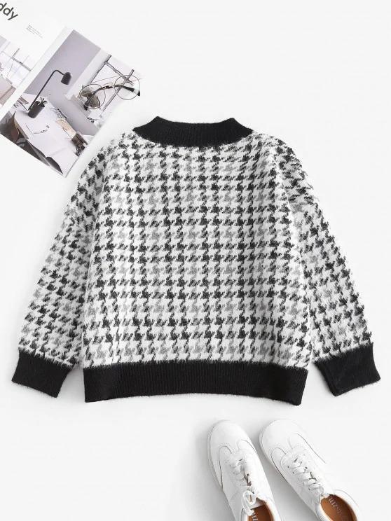 Houndstooth Fuzzy Loose Sweater - INS | Online Fashion Free Shipping Clothing, Dresses, Tops, Shoes