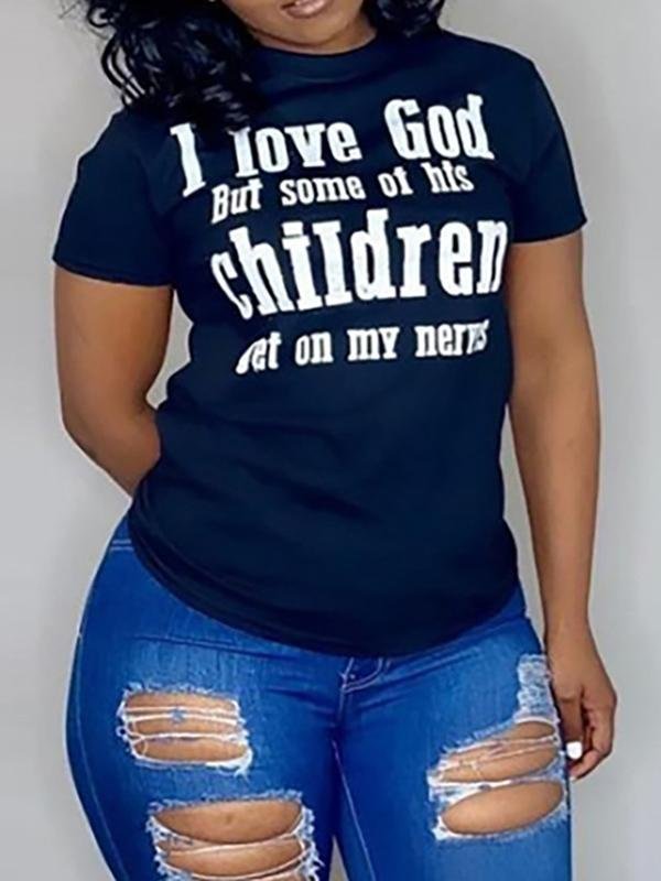 I LOVE GOD Round Neck Black Short Sleeve Women Tee - T-Shirts - INS | Online Fashion Free Shipping Clothing, Dresses, Tops, Shoes - 26/04/2021 - Color_Black - Season_Summer