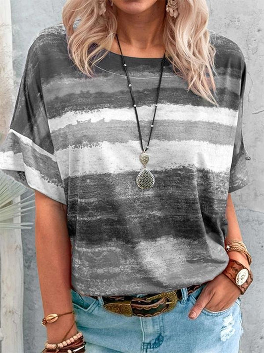 Ink Stripes Daily Short-sleeved T-shirt - T-Shirts - INS | Online Fashion Free Shipping Clothing, Dresses, Tops, Shoes - 04/13/2021 - BLO210412199 - Color_Blue