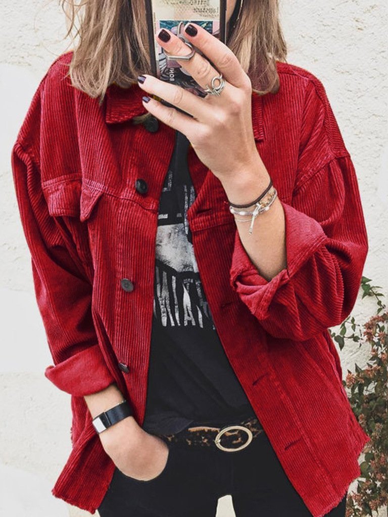 INS Women's Corduroy Buttoned Cardigan Long Sleeve Lapel Padded Blouses - Blouses - INS | Online Fashion Free Shipping Clothing, Dresses, Tops, Shoes - 06/08/2021 - 20-30 - BLO2108071296