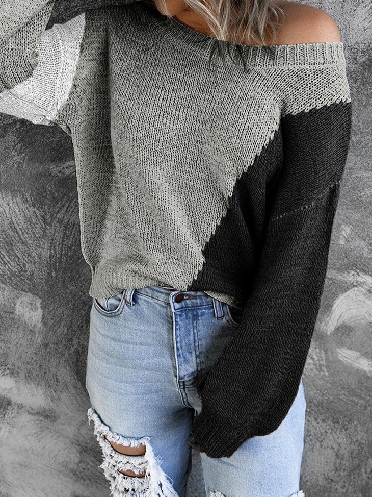 INS Women's Irregular Color Matching Off-Shoulder Sweater - Cardigans & Sweaters - INS | Online Fashion Free Shipping Clothing, Dresses, Tops, Shoes - 07/08/2021 - 30-40 - Cardigans & Sweaters