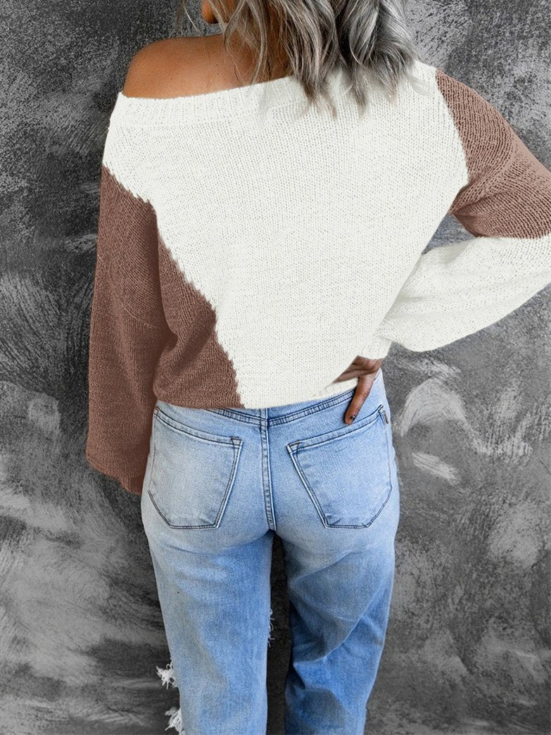 INS Women's Irregular Color Matching Off-Shoulder Sweater - Cardigans & Sweaters - INS | Online Fashion Free Shipping Clothing, Dresses, Tops, Shoes - 07/08/2021 - 30-40 - Cardigans & Sweaters