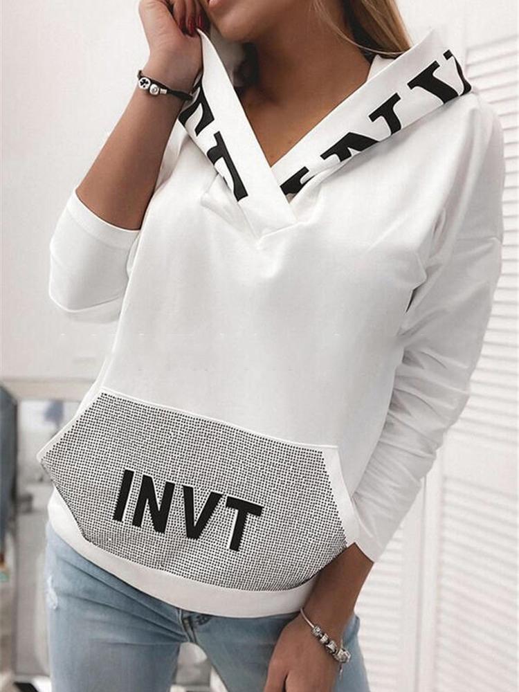 INS Women's Loose Letter Print V-Neck Long Sleeve Hoodies - Hoodies - INS | Online Fashion Free Shipping Clothing, Dresses, Tops, Shoes - 06/08/2021 - 20-30 - Category_Hoodies