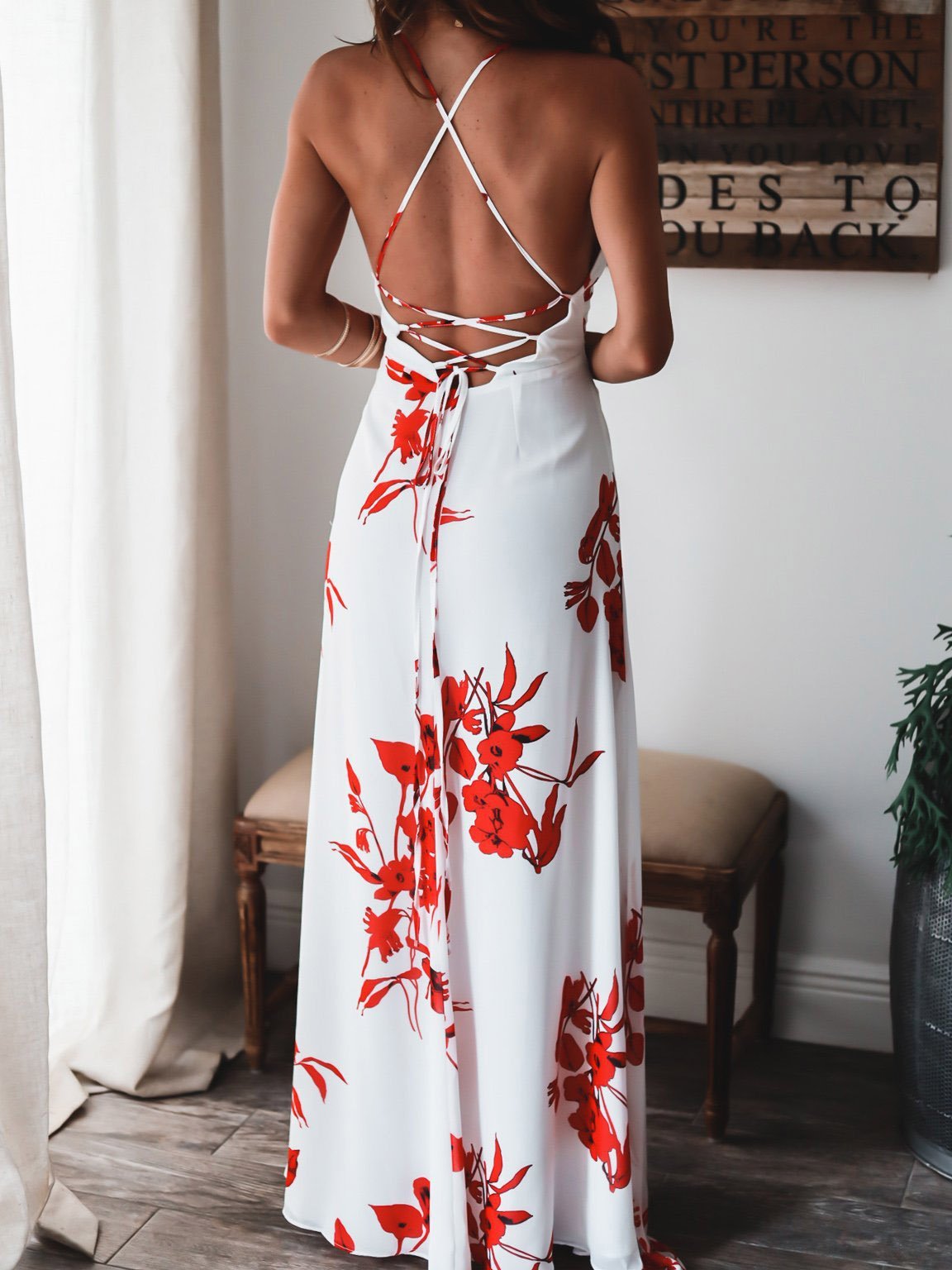 INS Women's Strap Floral Print Split Ruffle Dress - Maxi Dresses - INS | Online Fashion Free Shipping Clothing, Dresses, Tops, Shoes - 02/08/2021 - 30-40 - Category_Maxi Dresses