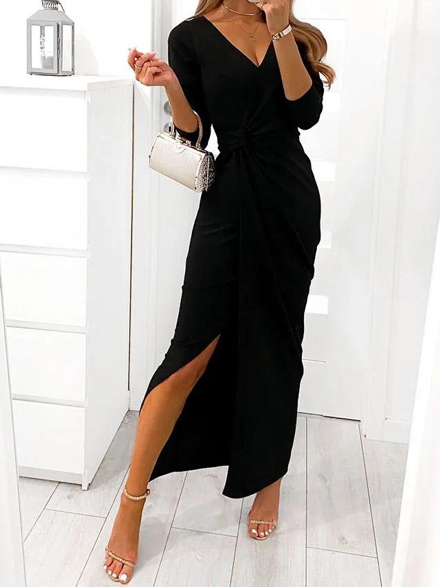 INS Women's V-Neck Long Sleeve Split Evening Dress - Maxi Dresses - INS | Online Fashion Free Shipping Clothing, Dresses, Tops, Shoes - 03/08/2021 - 20-30 - Category_Maxi Dresses