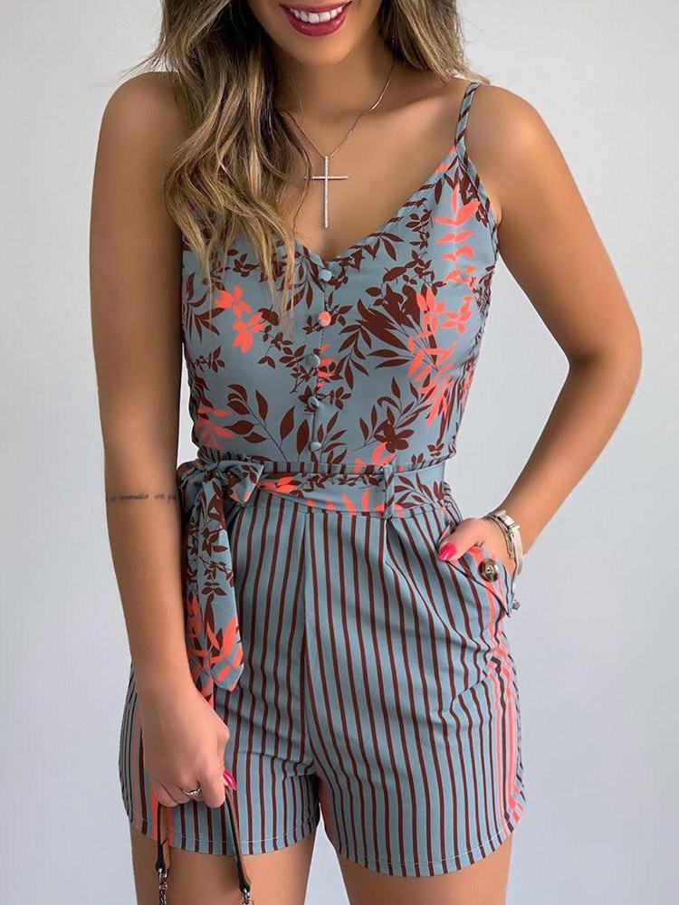 INS Women's V-Neck Sling Leaf Print Lace-Up Jumpsuit - Jumpsuits & Rompers - INS | Online Fashion Free Shipping Clothing, Dresses, Tops, Shoes - 02/08/2021 - 20-30 - Bottom