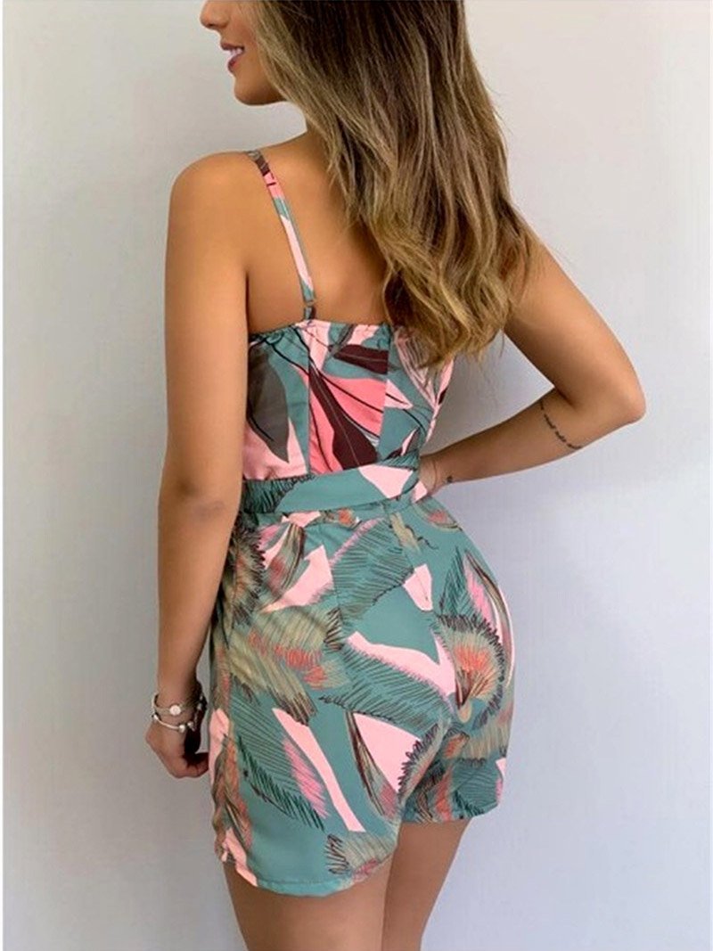 INS Women's V-Neck Sling Leaf Print Lace-Up Jumpsuit - Jumpsuits & Rompers - INS | Online Fashion Free Shipping Clothing, Dresses, Tops, Shoes - 02/08/2021 - 20-30 - Bottom