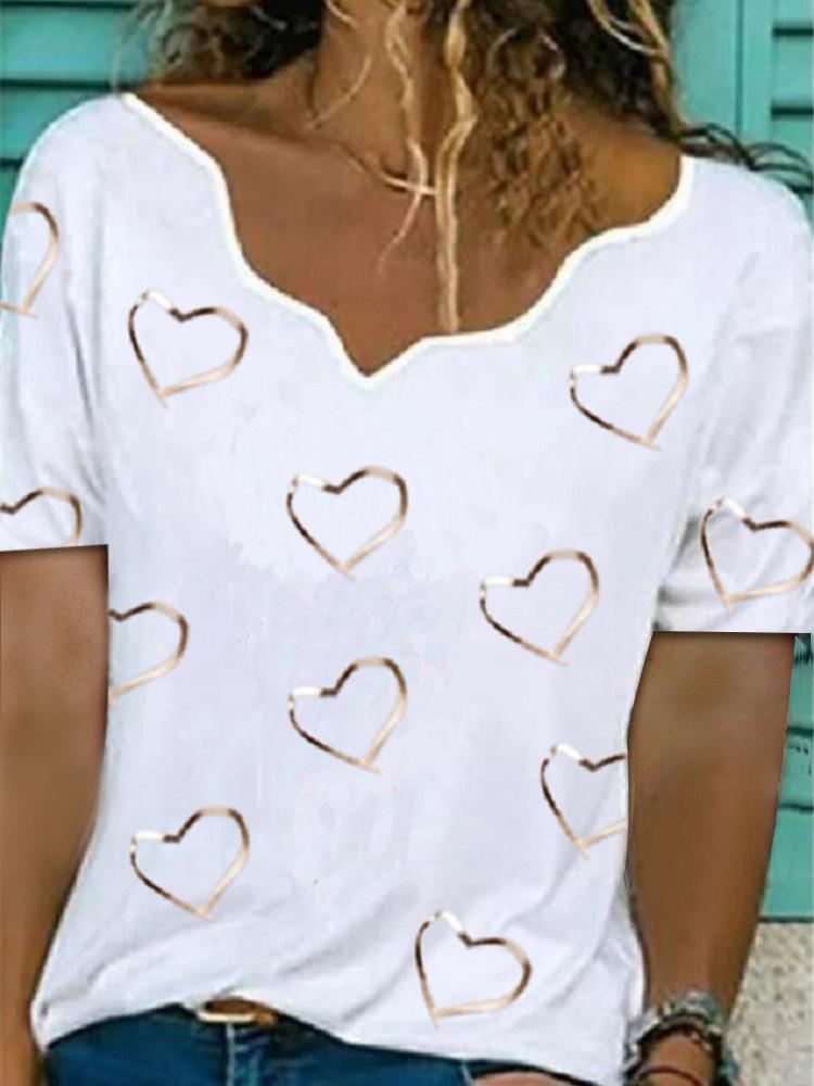 Irregular Collar Love Print Short Sleeve T-shirt - T-shirts - INS | Online Fashion Free Shipping Clothing, Dresses, Tops, Shoes - 11/06/2021 - Color_Blue - Color_Gray