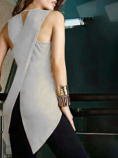 Irregular Cross Back Slim Solid Round Neck Sleeveless Tank Top - Tank Tops - INS | Online Fashion Free Shipping Clothing, Dresses, Tops, Shoes - 10-20 - 13/07/2021 - color-black