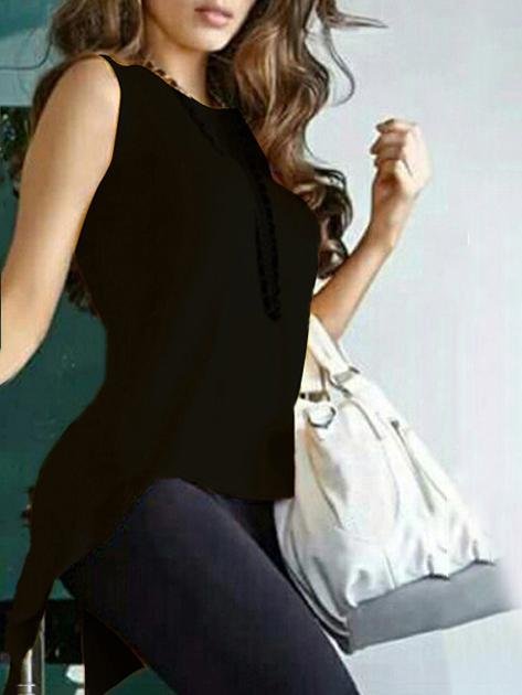 Irregular Cross Back Slim Solid Round Neck Sleeveless Tank Top - Tank Tops - INS | Online Fashion Free Shipping Clothing, Dresses, Tops, Shoes - 10-20 - 13/07/2021 - color-black