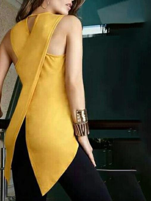 Irregular Cross Back Slim Solid Round Neck Sleeveless Tank Top - Tank Tops - INS | Online Fashion Free Shipping Clothing, Dresses, Tops, Shoes - 10-20 - 13/07/2021 - color-black