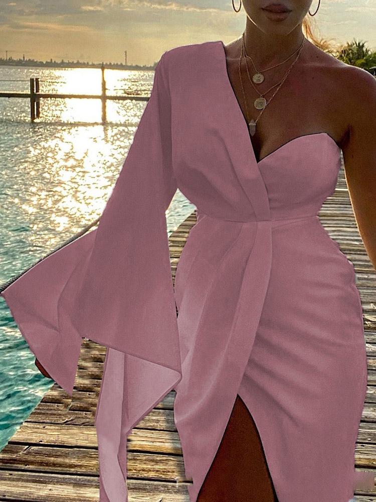 Irregular Flared Sleeve Slit Formal Dresses - Midi Dresses - INS | Online Fashion Free Shipping Clothing, Dresses, Tops, Shoes - 23/07/2021 - 30-40 - Category_Midi Dresses