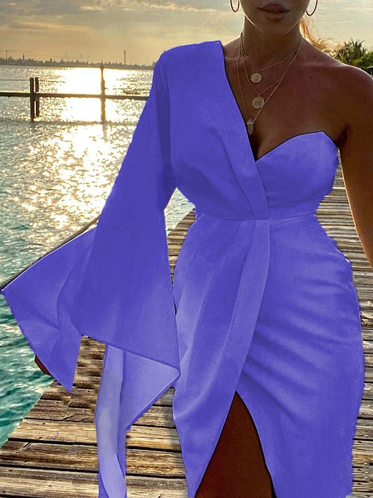 Irregular Flared Sleeve Slit Formal Dresses - Midi Dresses - INS | Online Fashion Free Shipping Clothing, Dresses, Tops, Shoes - 23/07/2021 - 30-40 - Category_Midi Dresses