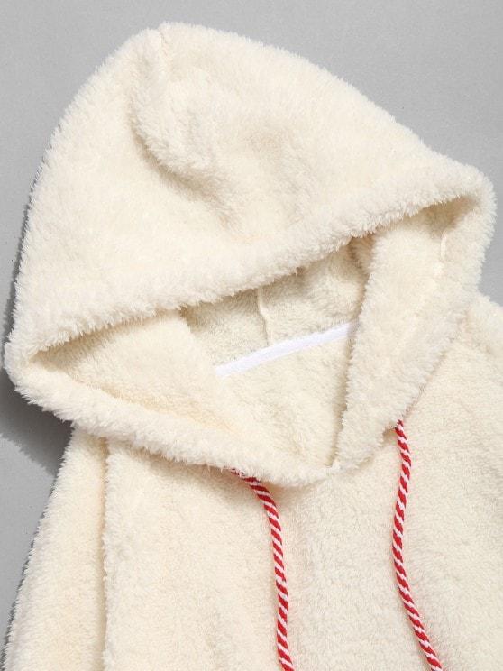 Kangaroo Pocket Plain Oversized Faux Fur Hoodie - INS | Online Fashion Free Shipping Clothing, Dresses, Tops, Shoes